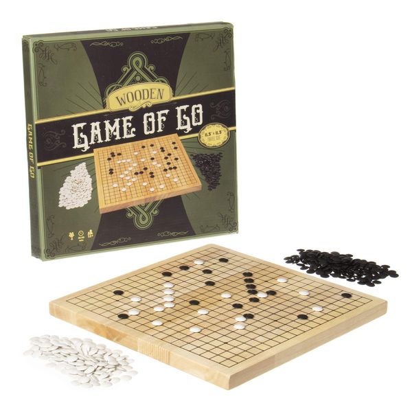 Go Set with Natural Wood Board | Portable 29 x 29cm (11.4" x 11.4") Set | Complete Set of 361 Stones | 19x19 Grid Layout, Portable Size for Travel | 2-Player - Classic Chinese Strategy Board Game