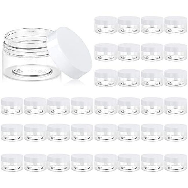 36 Pack, 1 OZ Plastic Jars small Round Clear Cosmetic Empty Jars with White Lids