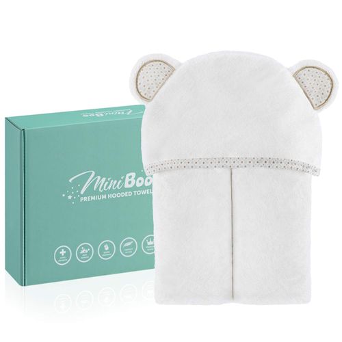 MINIBOO Organic Bamboo Hooded Baby Towel – Ultra Soft and Super Absorbent Baby Bath Towels for Newborns, Infants and Toddlers – Suitable as Baby Gifts