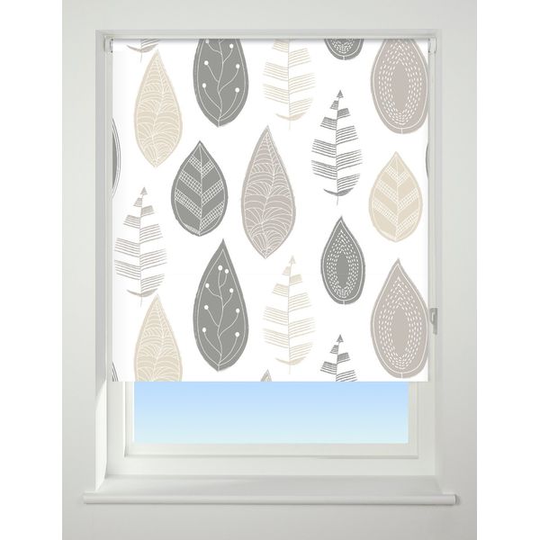UNIVERSAL Leaf Patterned Thermal Blackout Roller Blind, Neutral, W90cm