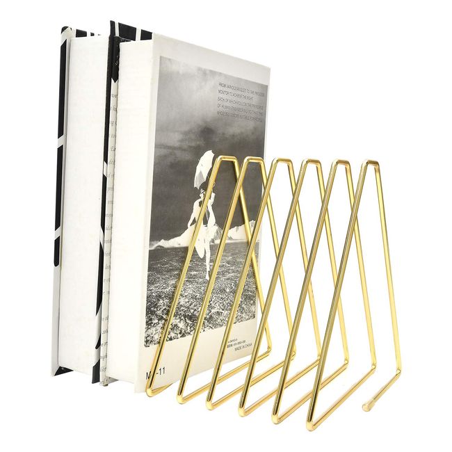 Bookends Bookends Divider Stand Telescopic Metal Organizer File Magazine Newspaper Document Organizer Triangle Bookstand Desktop Simple Iron Bookshelf Desk Bookends Storage Rack (Gold)