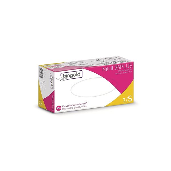 Disposable Nitrile Gloves 35PLUS, Blue or White, Pack of 100, Sizes: S, M, L or XL, s, White