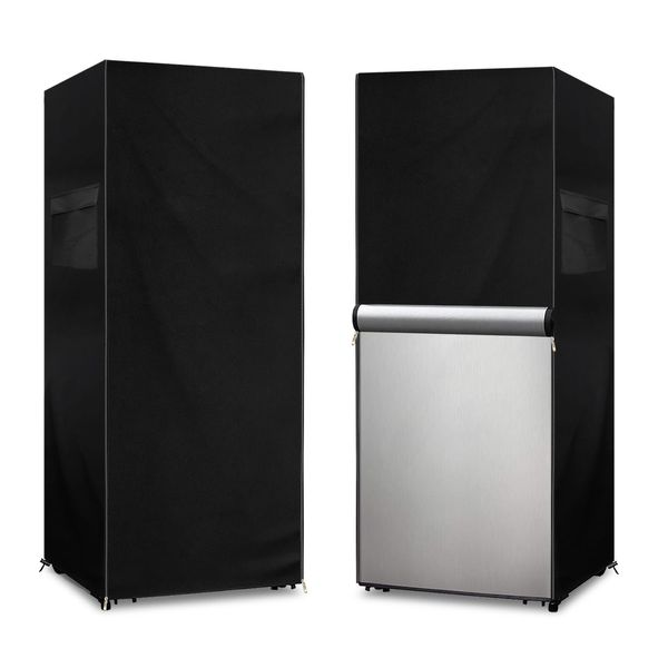 Dalema Upright Freezer Cover,Outdoor Waterproof Upright Refrigerator Cover,Outside 8-12 Cubic Feet Compact Stand Up Fridge Covers.Front Can Be Rolled-Up With Zippers.(Black,24" L x 30" W x 67" H)