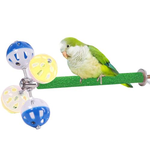 Perch Toy with Rotating Balls Suit for Small and Medium Birds, Budgies, Budgerigars, Parakeets, Parrots, Cockatiels, Parrotlets, Lovebirds, Ringnecks, Conures (Natural Quartz Sands, Green)