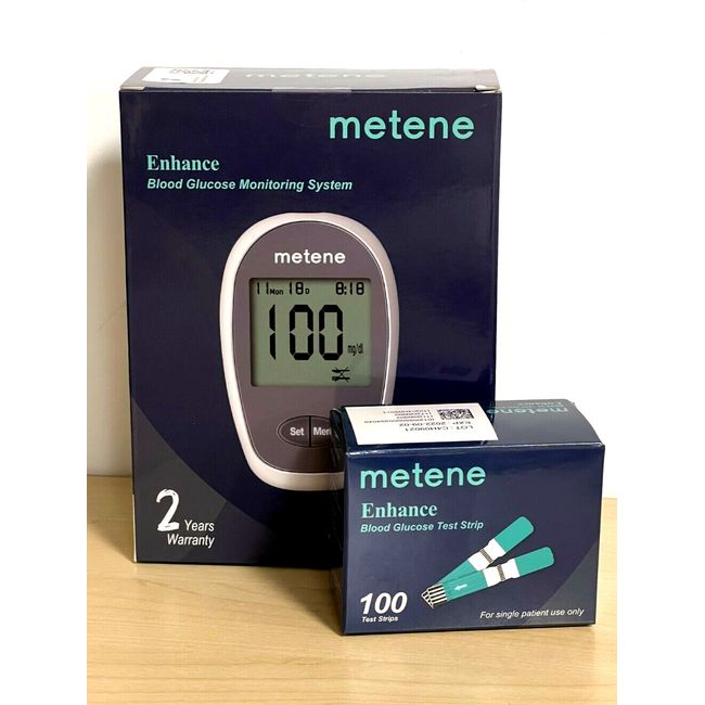 Metene Enhance Blood Glucose Monitoring System w/ 200 Glucose Test Strips EXP 09