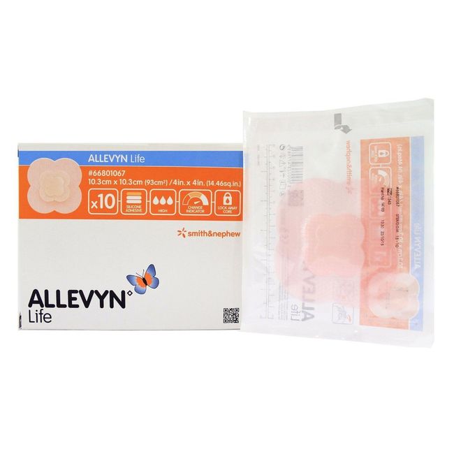 Smith&Nephew 66801067 Allevyn Life Silicone Adhesive Foam Dressing 4" x 4"-10/BX