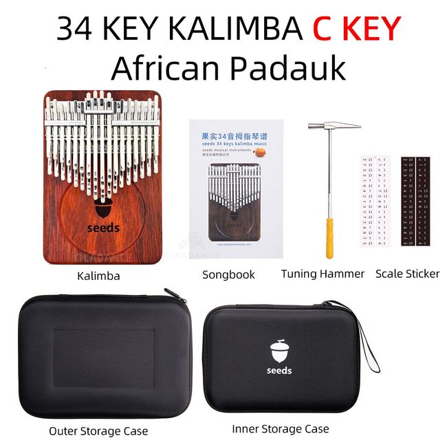 34 Keys Kalimba Thumb Piano C Tuned Finger Seeds Keyboard Music