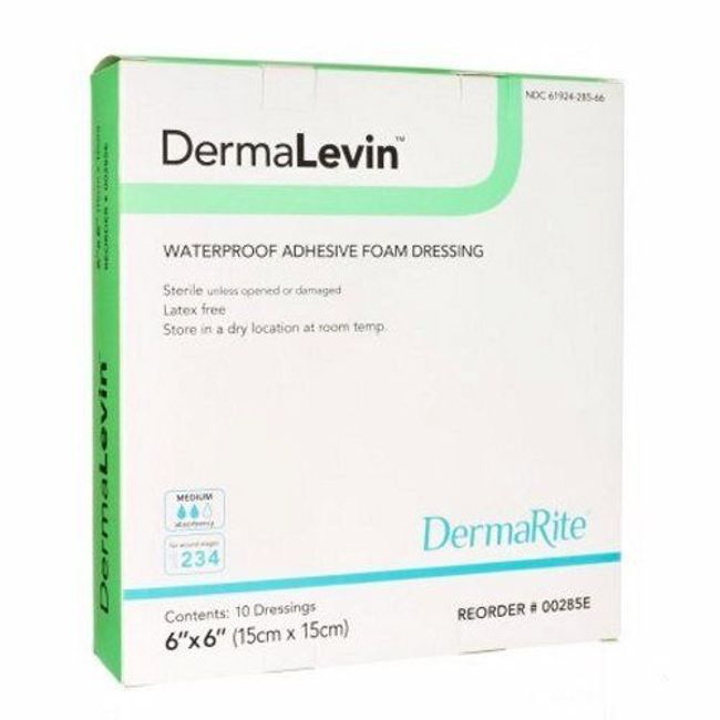 Foam Dressing DermaLevin 6 X 6 Inch Square Adhesive with Border Sterile Count of