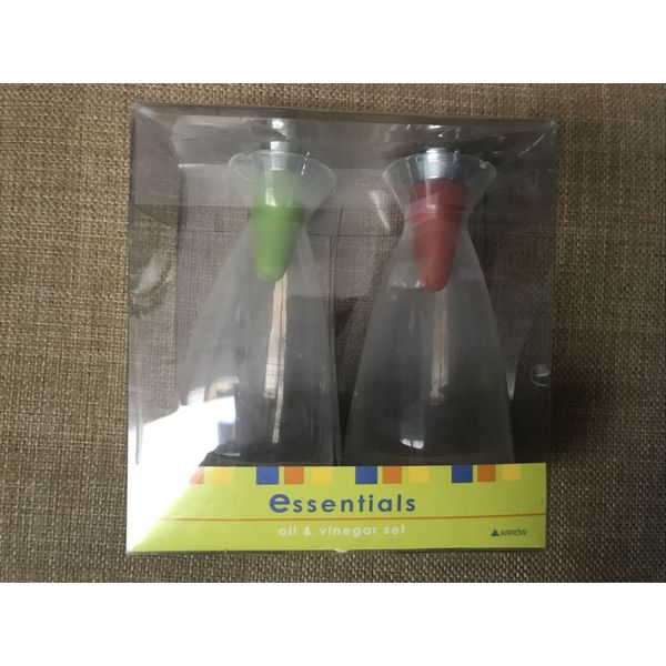 Arrow Essentials Oil & Vinegar Set Handblown Glass Silicon Stoppers NIP