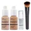 Phoera Foundation Full Coverage Makeup Set - Includes Nude & Buff Beige 30ml Matte Foundation, 6ml Face Primer & Liquid Foundation Brush for Easy Application