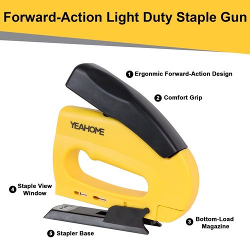 YEAHOME JT21 Forward Action Staple Gun, Upholstery Staple Gun with 1000 pcs JT 21 Staples, Light Duty Staple Gun for Wood, Crafts, DIY, Decoration, Fabric