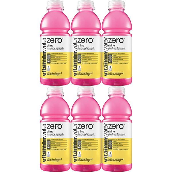 Vitamin Water Zero, Strawberry Lemonade - Shine, 20oz Bottle (Pack of 6, Total of 120 Oz)