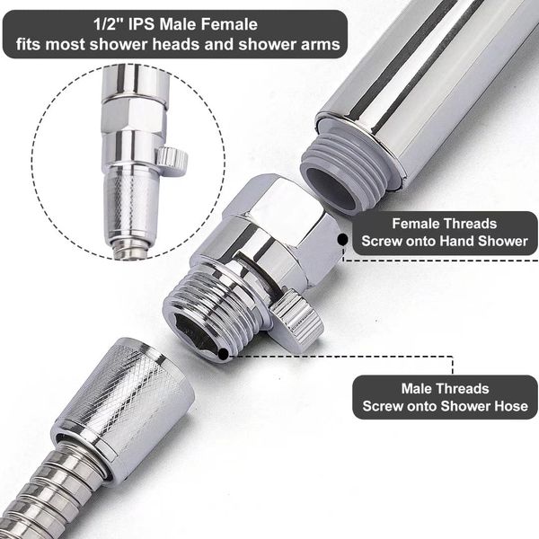 Shower Flow Control Valve: Shower Head Shut Off Valve(Female and Male), MAYYAYA Brass Water Flow Control Valves-Chrome, for Handheld Shower Head or Bidet Sprayer- Handle Lever (Chrome)