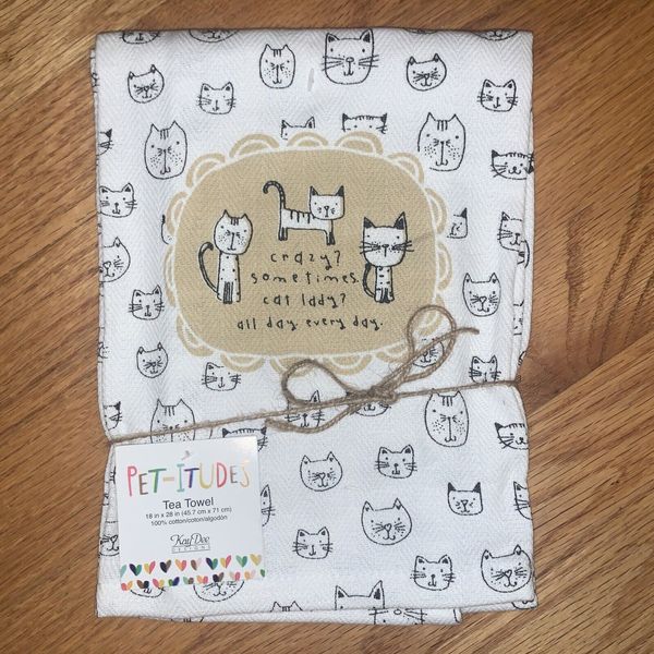 “Crazy? Sometimes. Cat Lady? All Day…” 100% Cotton Pet-Itudes Tea Towel New