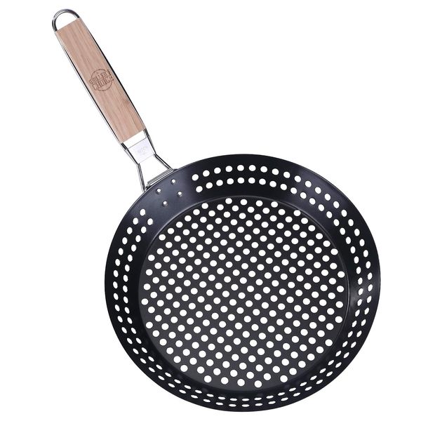 Grillers Choice Grill Basket - Large Non-Stick Basket Grill Skillet With Handle For Outdoor Grilling. Designed By Chef, BBQ Judge. Barbeque Grilling Accessories By Grillers Choice.