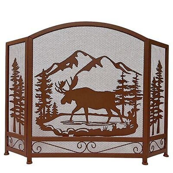 Rustic Decorative Foldable 3 panel Moose Fireplace Screen Cabin Lodge Ranch