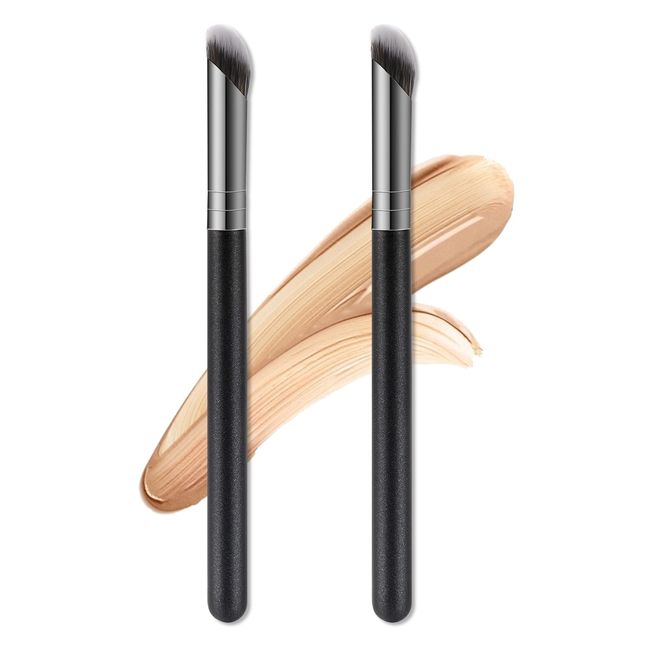 2 Stück Concealer Pinsel Abgewinkelter Make-up Pinsel unter den Augen Foundation Pinsel Mini Nasen Konturpinsel Pinsel zum Mischen von flüssigen oder cremigen