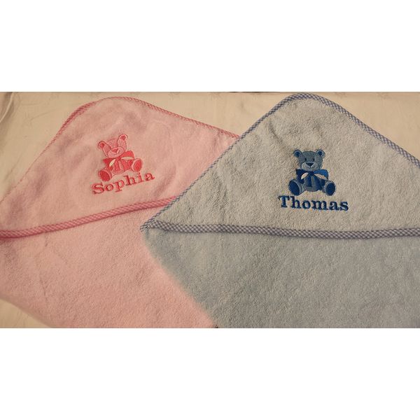 Giftsabc Personalised hooded baby towel embroidered with a teddy bear and name pink or blue boy or girl gift