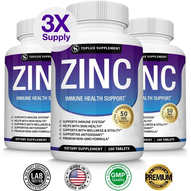 PREMIUM Zinc Complex 50 MG, THREE BOTTLES - Immune System Booster & Support