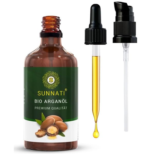 Sunnati® Bio Rizinusöl Kaltgepresst 100% Rein - Organic Castor Oil for Hair Growth - 100ml Rizinus Öl für Wimpern, Augenbrauen, Haare, Bart, Nägel, Haarwachstum - Glasflasche mit Pipette & Pumpe