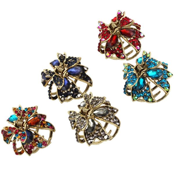 Mini Hair Claw Rhinestone Hair Clips Butterfly Strong Holding Hair Pins Bang Clamps Headdress for Women Lady Girl 5pcs