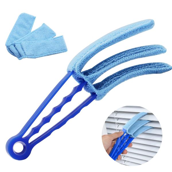 Blind Cleaning Blind Cleaner Blind Duster Microfiber Blind Duster with Removable Microfiber Sleeve for Window Shutter Bathtub Toilet Sink Fan (Blue)