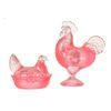 Dollhouse Miniature Rooster and Nesting Hen Pink