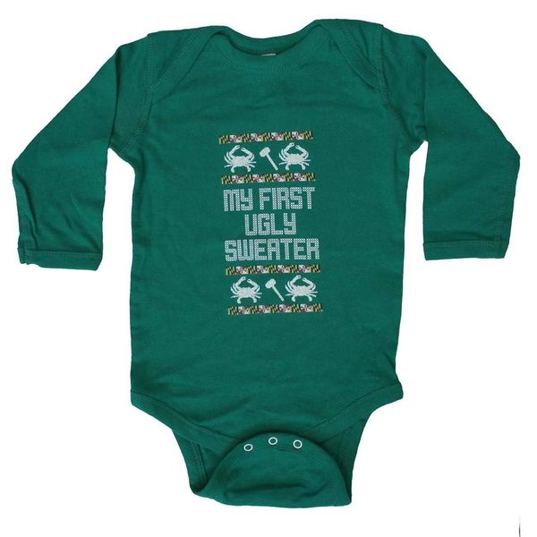 My First Ugly Sweater Long Sleeve (Green) / Baby Onesie - 6 Months / Green