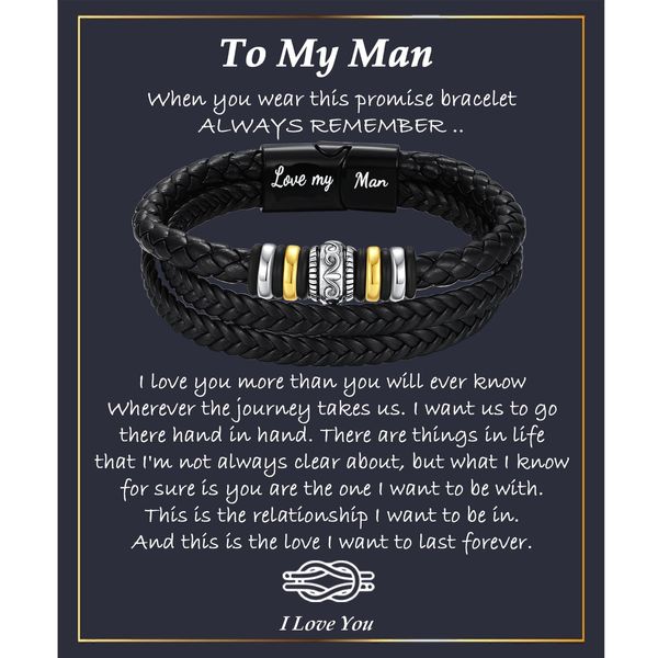 Valentines Day Gifts for Man Him Mens, Cool Infinity Leather Cuff Bangle Bracelets Birthday Gifts To My Man Boyfriend Husband Fiance, Romantic I Love You Present for Anniversary Fathers Day Christmas