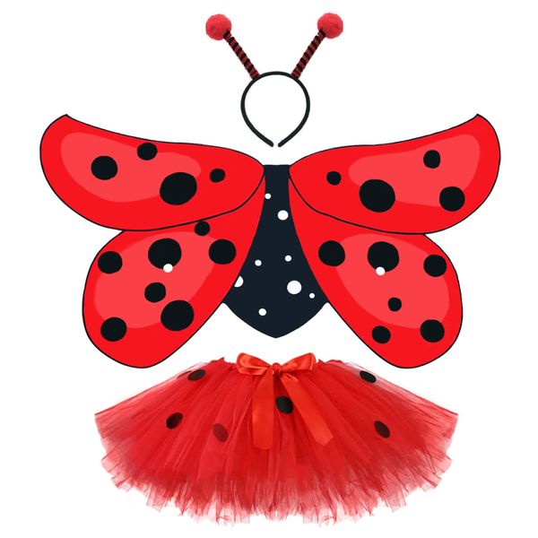 Creatoy Girls Ladybug Costume with Lady bug toddler dress tutu and Bug Headband Animal Costumes for Kids Halloween Dress Up Clothes Birthday Party Favors Easter Gifts