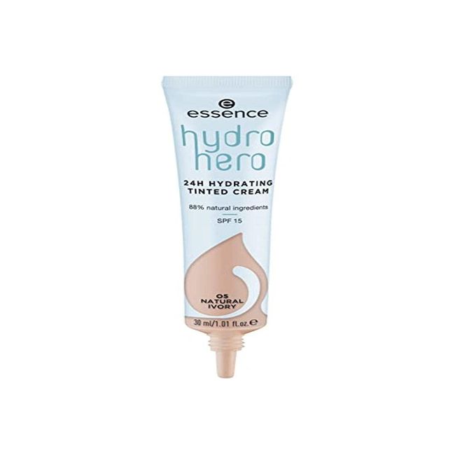 essence hydro hero 24h HYDRATING TINTED CREAM, Make Up, Foundation, Nr. 05 Natural Ivory, nude, glättend, pflegend, UVA, UVB filter, vegan, ölfrei, mit Sonnenschutzfaktor, mit LSF (30ml)