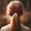 JUSTFOX - Seductive Hair Bow in Red Hair Bows Rubber Bands Ponytail Holder Hair Bobbles Thin Band Cheer Cheerleading Head Styling Accessories for Girls and Women