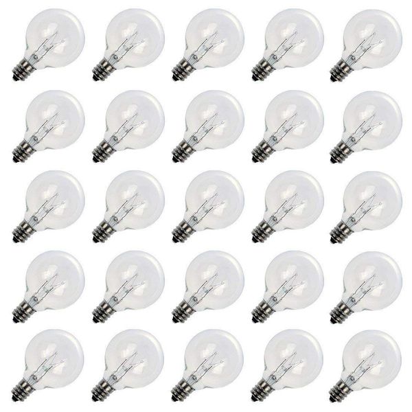 25 Pack G40 Outdoor Patio Globe Replacement Bulbs Clear C7 E12 Base Patio Lights