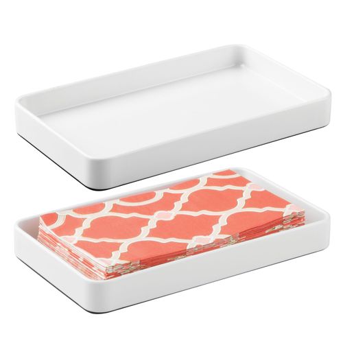 iDesign Steel Vanity Bathroom Organization and Storage-Set of 2-White Towel Tray