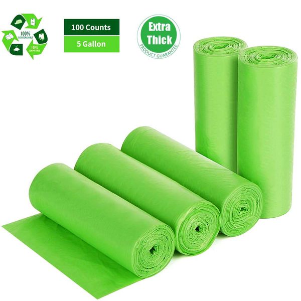 Biodegradable Trash Bags 4 - 6 Gallon, 100 Counts, Extra Thick Small Trash Bag Recycling Garbage Bags For Kitchen Bathroom Yard Office Wastebasket Car