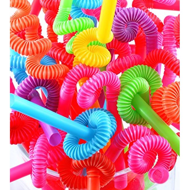 17 Long Flexible Neon Straws - Assorted Colors - Pack of 200