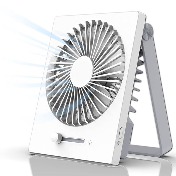 Desk Slim Fan, Stylish, Slim, Compact, Desk Fan, Mini USB Rechargeable, Quiet, Compact, Tabletop & Wall Mounted, 2-Way Specifications, Stepless Air Flow Adjustment, Powerful, 180° Angle Adjustment, Foldable, Space Saving, Long Continuous Use, White