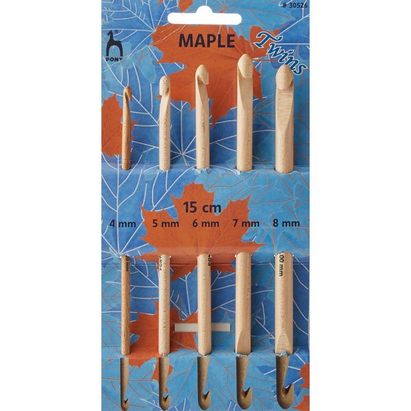 Pony P30526 Maple Double-Ended Crochet Hook Set, Wood, Multi-Colour, 15cm/4-8mm