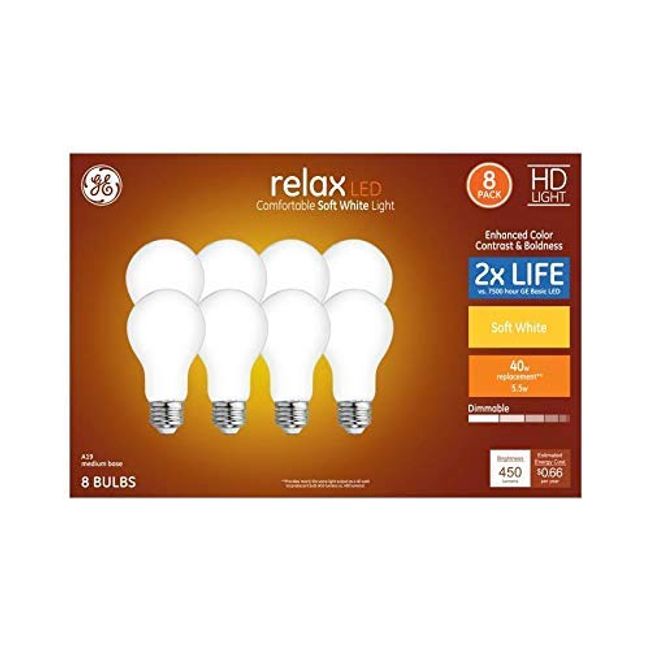 GE Relax 8-Pack 40 W Equivalent Dimmable Warm White A19 LED Light Fixture Light Bulbs 44898