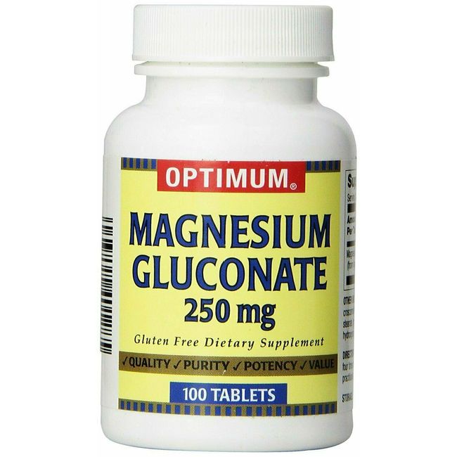 Optimum Magnesium Gluconate Tablets Dietary Supplement 250mg 100 Count Pack of 3