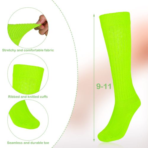 Yolev 2 Pairs Women's Slouch Socks Neon Knit Extra Long Loose Socks Thermal Socks 80s Outfit Party Accessories Retro Punk Streetwear, Rose red green