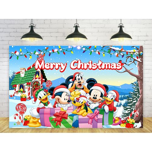 Merry Christmas Backdrop for Mickey Mouse Christmas Party Decorations Christmas House Background for Party Cake Table Decorations Xmas Theme Banner 5x3ft