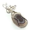 Rare Agate Quartz Eye Gemstone Silver Plated Wire Wrapped Pendant