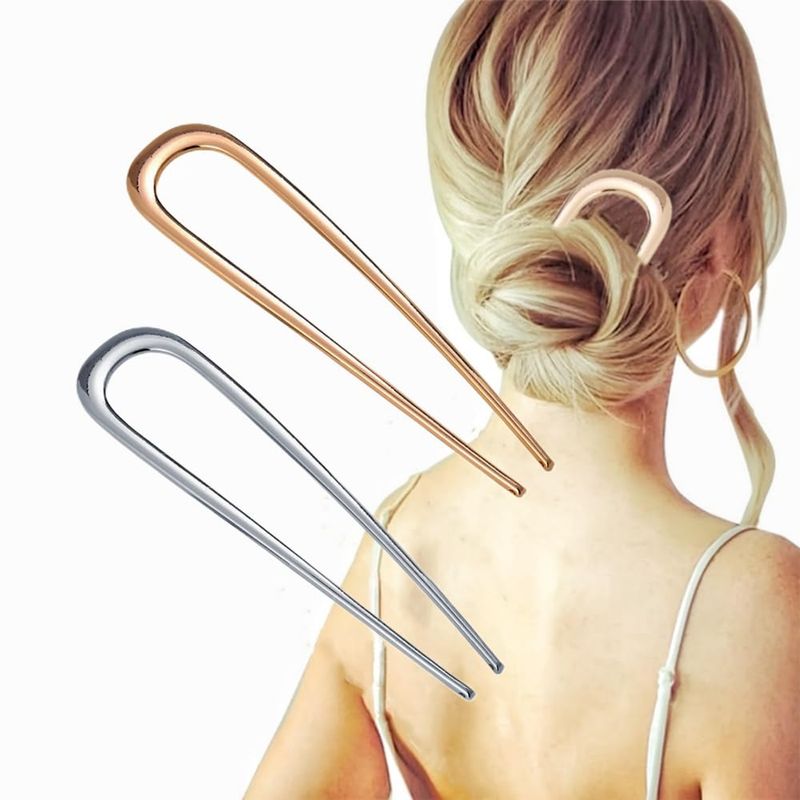 katmerio 2 Pieces Hair Pins, U-shaped Metal Hair Pins, 2 Prong Updo ...