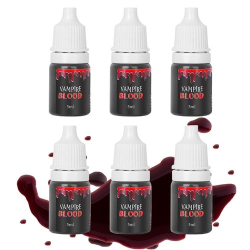 Fake Blood Washable, 6pcs Realistic Drips Sticky Fake Blood, Professional Washable Stage Blood, Fake Blood Makeup Kit for Halloween, SFX Makeup, Cosplay Party, Stage, Horror Film (6Pcs)
