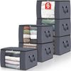 6 Pack Clothes Storage, Foldable Thick Fabric Blanket Storage Bags, Grey