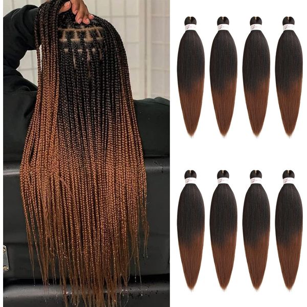 Xtrend 8 Packungen 20 Zoll Ombre Brown EZ Braiding Hair Extensions Pre Stretched für Box Braids Yaki Straight Kanekalon Fiber Pre Stretched Crochet Braiding Hair Extensions T30#