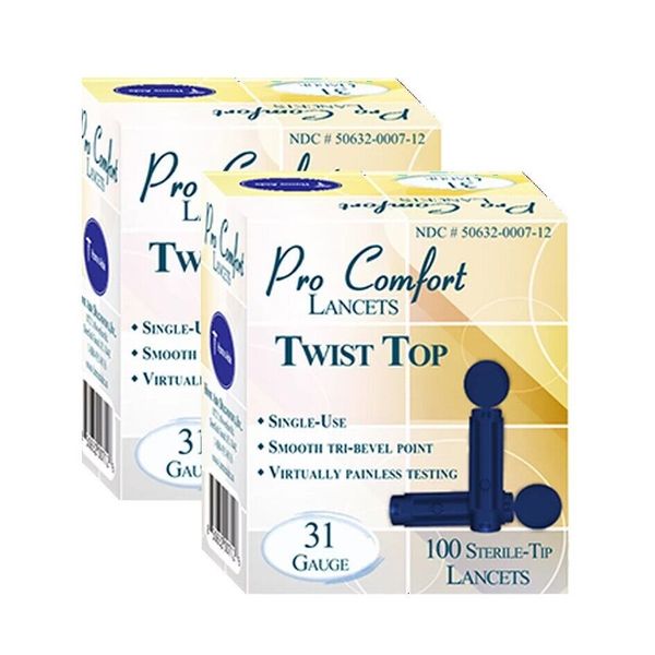 2 PACK Pro Comfort Twist Top Sterile-Tip Lancets 31 Gauge, 200ct Total NEW