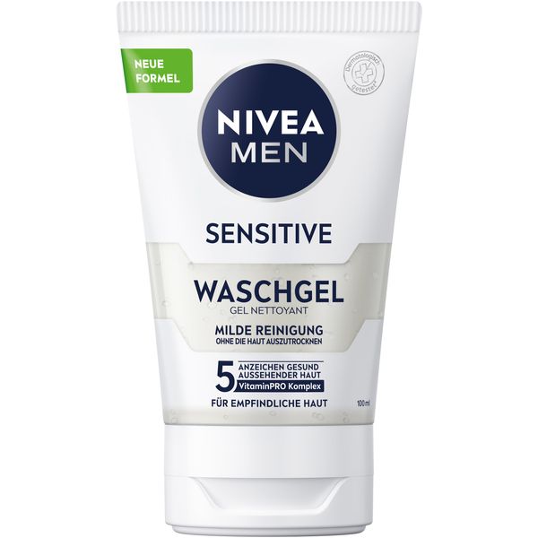 NIVEA MEN Sensitive Waschgel, sanftes Reinigungsgel für empfindliche Männerhaut, beruhigende Gesichtsreinigung zur Linderung von Hautirritationen (100 ml)