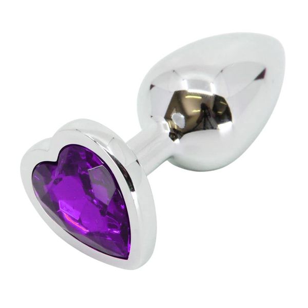 Jeweled Metal Heart Butt Plug Large Red